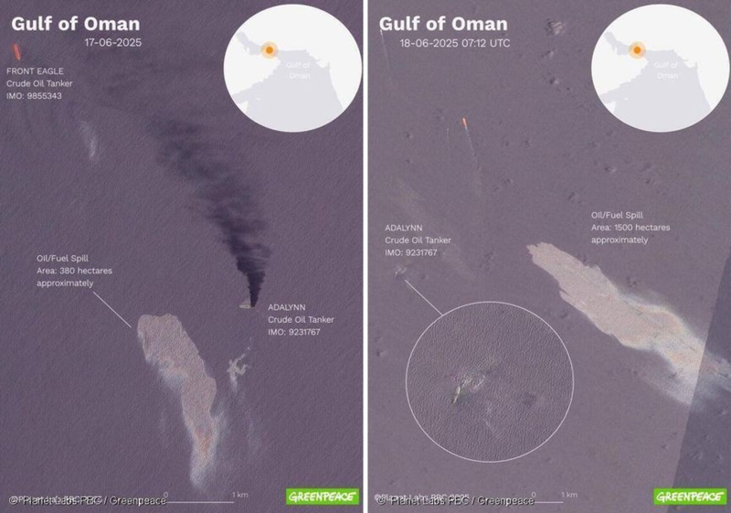 Greenpeace says tanker collision involving vessel tied to Russia’s “shadow fleet” created 6-square-mile oil slick off the coast of Iran