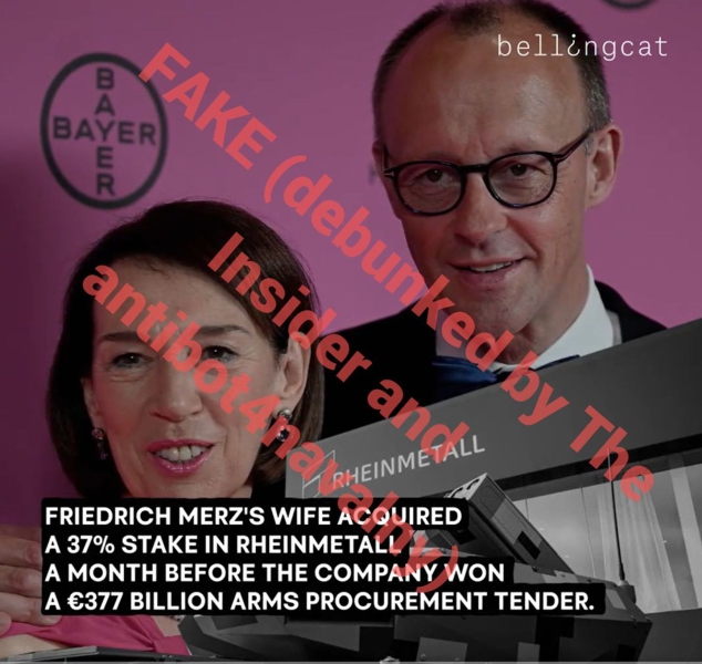 Germany plans €377B in defense procurements as Kremlin bot network spreads fake story about Chancellor Merz’s wife buying Rheinmetall shares
