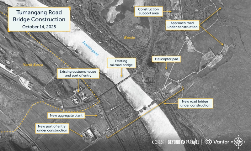 New road bridge under construction between Russia and North Korea spotted in satellite images